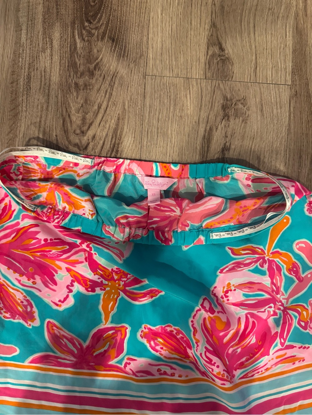 Lilly Pulitzer XS Tropical Floral Border Print A-Line Skirt Pink Turquoise - Picture 4 of 8